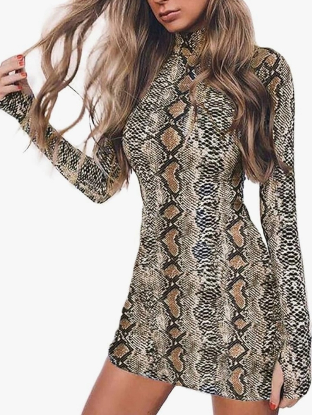 NWT Queen M. Snake Print Long Sleeve Mini Bodycone Dress Size M